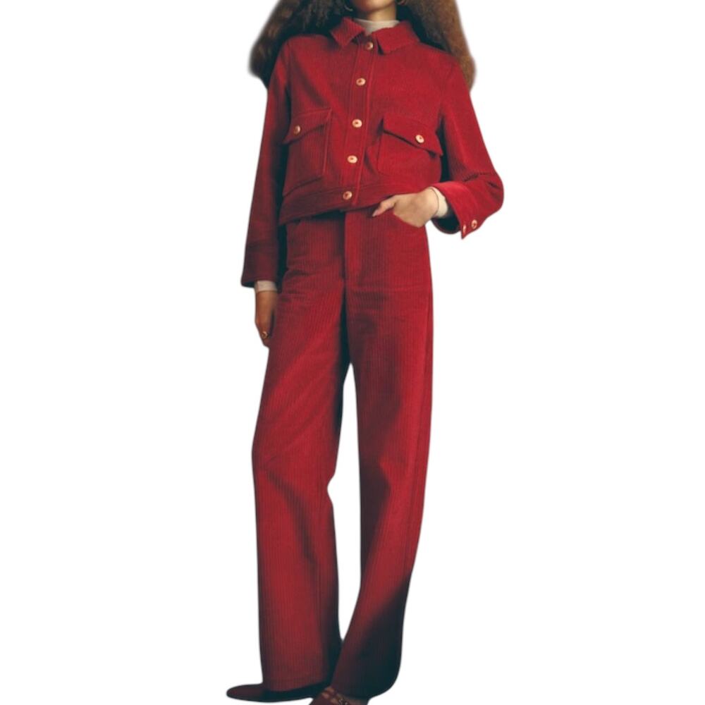 Sézane x Antoinette Poisson NWT Wide Leg Trousers Corduroy Red Size 34 FR, 2 US